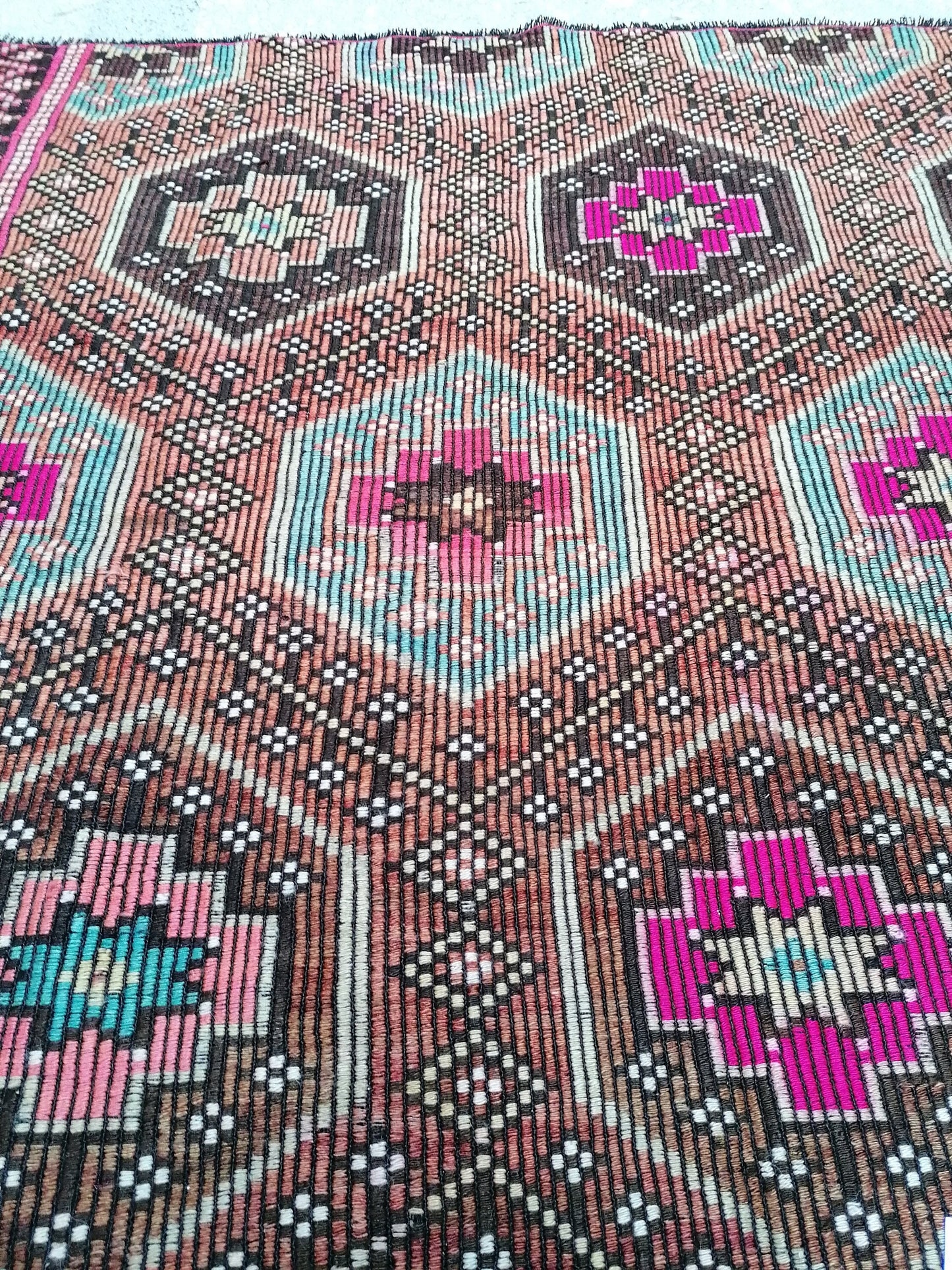5'9x5'5 flatwoven with embroidery rug turkish hand made rugs vintage turkish rugs oushak rug vintage oushak rug, wool rug