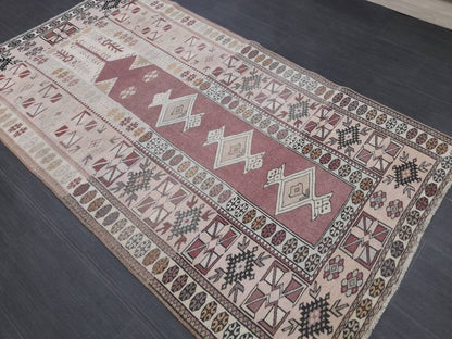 Muted Vintage Rug 3.8 x 6.9 Turkish Vintage Rug Wool Oushak Rug Hand Made Rug Vintage Hand Knotted Rug Turkish Rug Oriental Rug