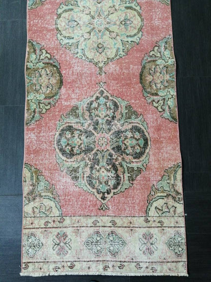 Muted Vintage Runner Rug 2.6 x 12.7 Hallway Runner Rug  Kitchen Runner Rug Wool Runner Rug Oushak Runner Rug Turkish Floral Runner Rug