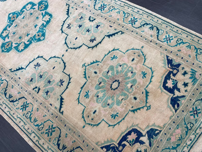 Muted Hand Knotted Rugs 4.7 x 11.8 Handmade Rug, WOOL Oushak Rug Rustic Rug Runner, Turkish Rug Farmhouse Rug Vintage Rug Wool rug