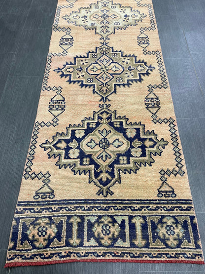 Hand Knotted Oushak Runner 2.6 x 11 Rug Turkish Runner Vintage Runner Hallway Runner Rug Persian Kitchen Runner Rug Oriental Wool Runner Rug