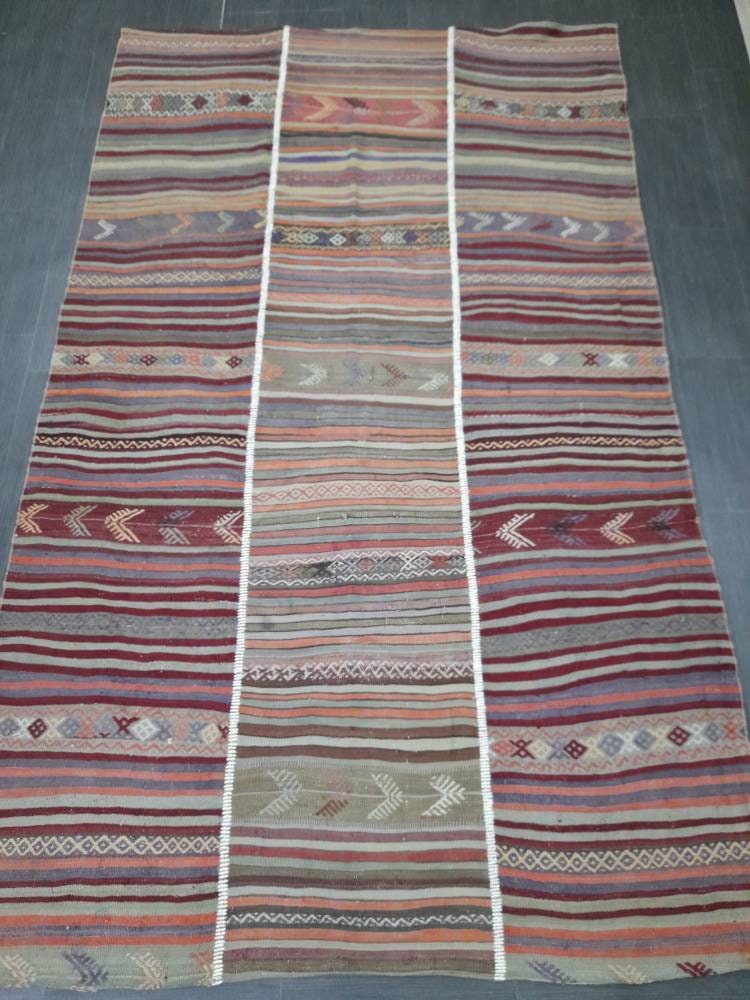 6x10 Vintage Rug Oriental Wool Rug Vintage Flat woven Rug Flatweave Carpet , Stripped Rug Handmade Boho Rug Farmhouse Rug Turkish Kilim Rug