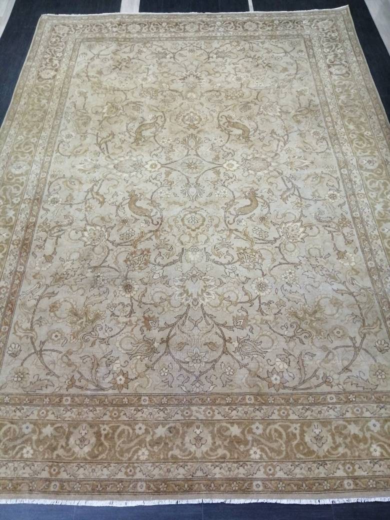 8.6 x 12 Large Persian RUG Oriental Rug Vintage Oushak Runner Rug 8 x 12 Rug Wool Turkish Rug Hand Made Rug 9x12 Brown Vintage Persian Rug