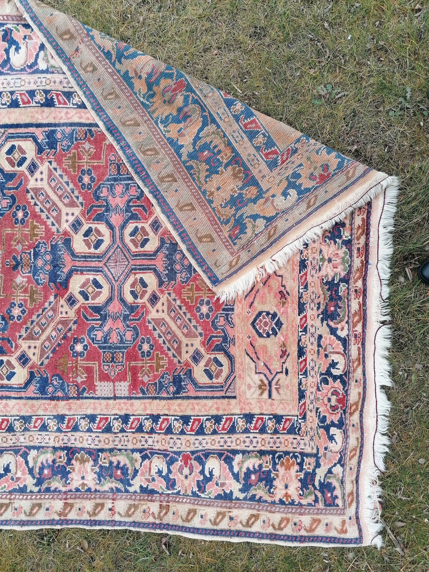5'4x10'2 vintage handmade rug, blue turkish rug, oushak wool rug rustic unsual tribal rug retro style rug traditional turkish design