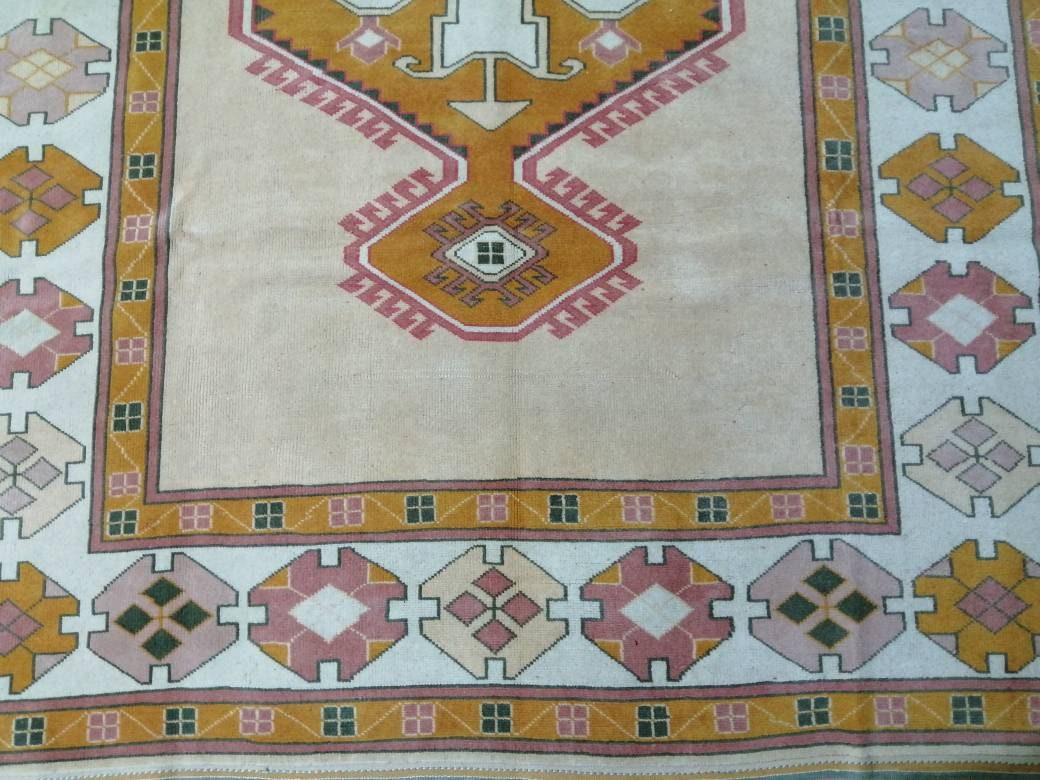 Muted Vintage Turkish Hand Made Rug, 6.5 x 8.8 Oushak Rug, Muted Rug, Vintage Persian Rug, Oriental Rug, Vintage Rug,Soft Wool Rug
