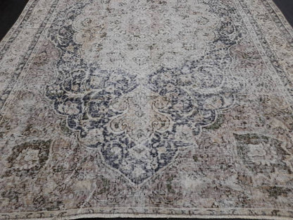 Distressed HAND Knotted Rug 6x8 Vintage Turkish Rug Oushak Rug Persian Rug Oriental Blue Rug Muted Vintage Floral Rug Elegant Wool Rug