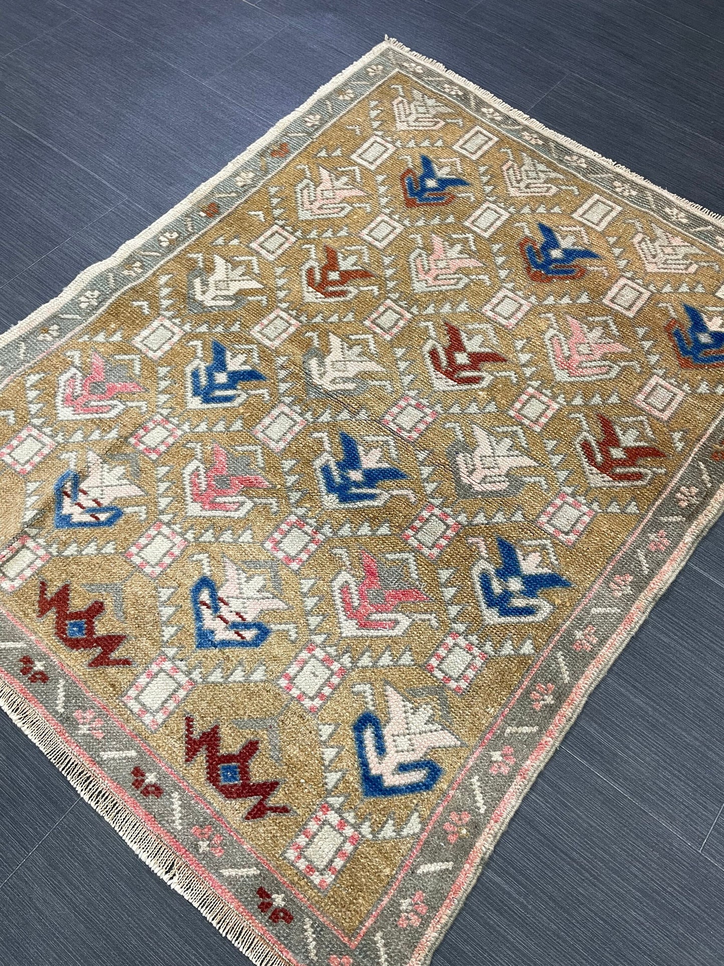 Vintage Rug 2.6 x 3.4 Natural Wool Handmade Rug, Oushak Rug, Rustic Rug, Boho Rug, Turkish Rug, Farmhouse Rug, Vintage Rug, Wool rug