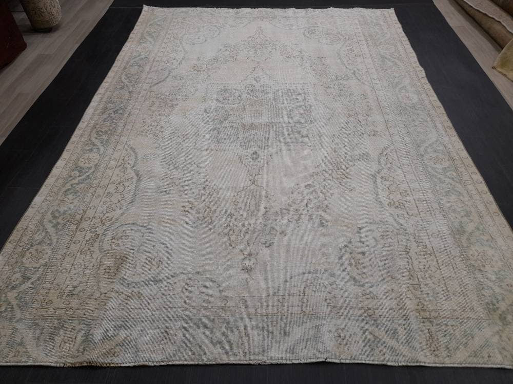 DISTRESSED Hand Made Rug 7X10 Vintage Turkish  Rug Natural wool Rug ORIENTAL Rug, Living Room Rug, Oushak Rug, Hand Knotted Rug Antique Rug