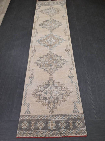 Muted Turkish Oushak Runner Rug 2.8 x 11 Oushak Runner Rug Vintage Runner Rug Hallway Runner Kitchen Runner Rug Wool Runner Oriental Runner
