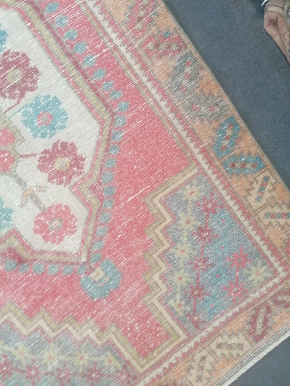 Vintage blue rug 3'10x6'1 oushak rug handmade wool rug, living room rug
