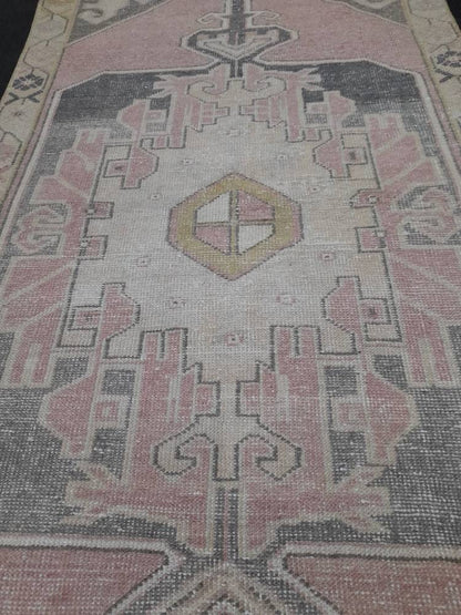 Hand Made Rug, Oushak Rug, Rustic Rug 4.2 x 9.2 Vintage Rug Pink Turkish Rug, Farmhouse Rug, Vintage Oriental Rug, Wool Hand Knotted rug