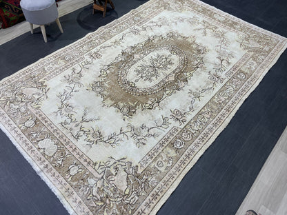 Antique Rug, Vintage 6.3 x 10 Rug, Turkish Wool Rug, Oushak Rug, Distressed Hand Knotted Rug, Persian Rug, Handmade Rug