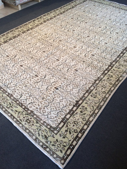 9.6 X 6 Green Flowers motifs Rug, Wool   Oushak Rug, Oushak Rug, Turkish Oushak Rug 6 by 10 Muted Rug