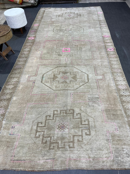 Muted Vintage RUG 5 x 11.6 TURKISH Rug Antique Rug Vintage Rug Wool Oushak Rug Large Handmade Rug Hand Knotted Rug