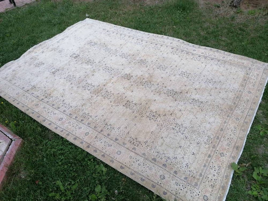 6.5x9.5 feet vintage area rug, large handmade rug, wool oushak wide rug, handmade floor rug, living room rug, big size hallway persian rug