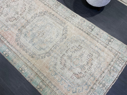 Antique Oushak Runner Rug, Muted Vintage 3.10 x 11.3 Runner Rug, Hallway Runner Rug, Distressed Runner Rug, Wool Runner Rug, Handmade Runner