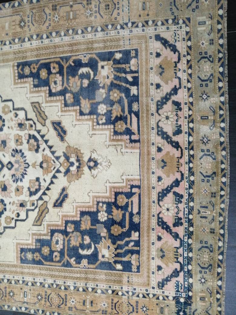 Vintage Oriental RUG 5.5 x 9 Oushak Rug Turkish Vintage Persian Rug Navy Vintage Rug Fine Wool Oushak Rugs Turkish Rug Muted Living room Rug