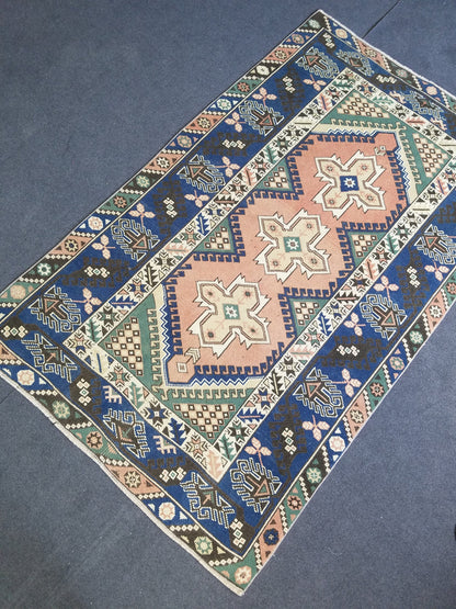 Vintage blue rug,turkish oushak rug 6'8x4'2 wool rug