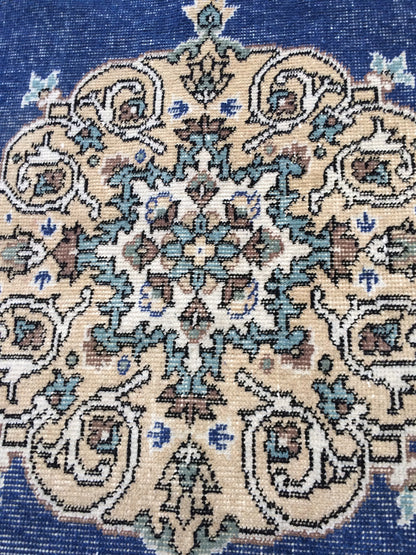 7 x 4 vintage Rug Oushak Rug Turkish Rug Blue Hand Made Rugs