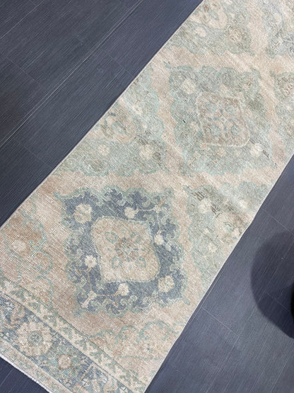Muted Vintage Runner Rug, Handmade 2.6 x 12.8 Runner Rug, Turkish Runner Rug, Hallway Runner Rug, Persian Kitchen Runner Hand Knotted Runner