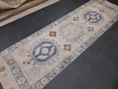 Muted Turkish Runner Rug 3.8 x 13 Oushak Runner Rug Vintage Runner Rug Hallway Runner Kitchen Runner Rug Wool Runner Rug Oriental Runner
