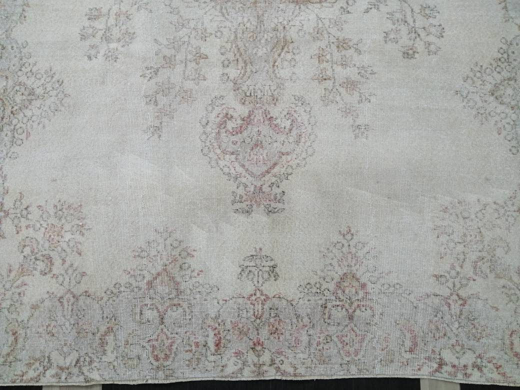 Oriental Rug 7x11 Vintage Turkish Rug Oushak Rug Turkish  Rug, Distressed Persian Rug, Distressed Wool large Neutral Rug 11 x 7