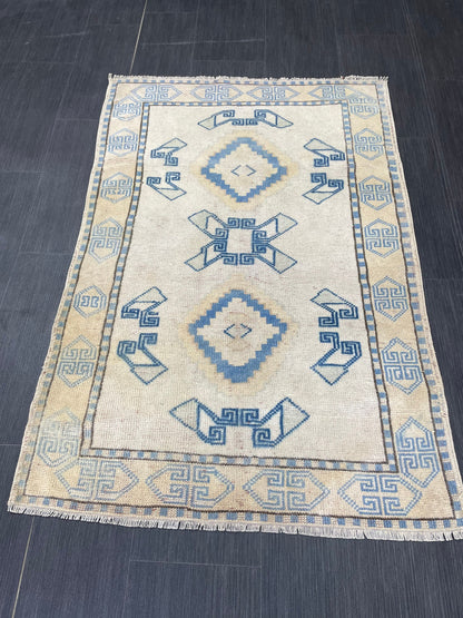Oriental Wool RUG TURKISH Rug 3 x 4.4 ft Vintage Oushak Rug Vintage Persian Rug Wool Oushak Rug Handmade Vintage Turkish Rug