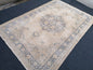 7x10'2 large oushak rug, vintage blue rug, muted turkish rug, hand made vintage wool rug, living room rug, bohemian rug