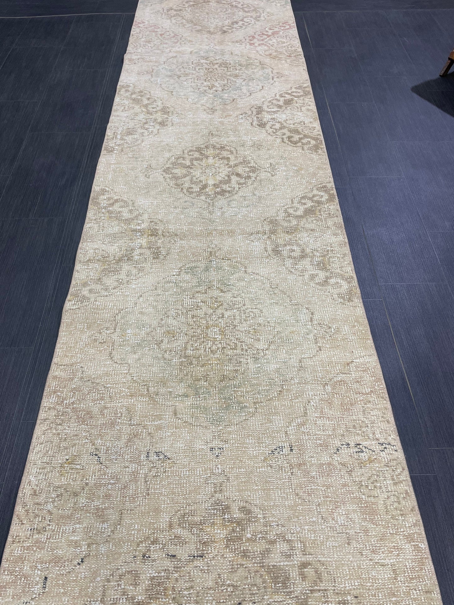 MUTED Runner Rug 2.8 x 12.7 Vintage Turkish Runner XL Vintage Natural Runner Rug Oushak Runner Rug Persian Soft Wool Runner