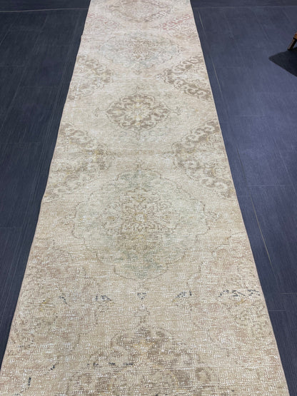 MUTED Runner Rug 2.8 x 12.7 Vintage Turkish Runner XL Vintage Natural Runner Rug Oushak Runner Rug Persian Soft Wool Runner
