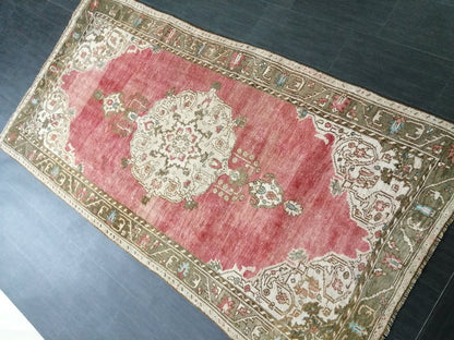 4.3 x 8.5 Vintage Oushak  Rug Muted  Vintage  Rug Wool Oushak Rug Hand Made Rugs Vintage Turkish Rug Living Room Rug