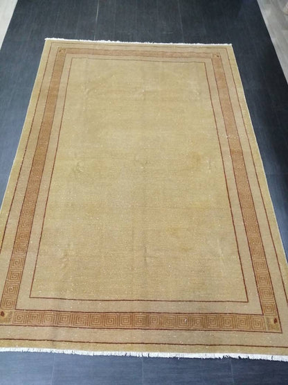 Oriental RUG 6.5 x 9.6 Brown TURKISH Oushak Rug Vintage Wool Rug Vintage Persian Rug Wool Nepal Rug Hand Made Rug Neutral Wool Rug