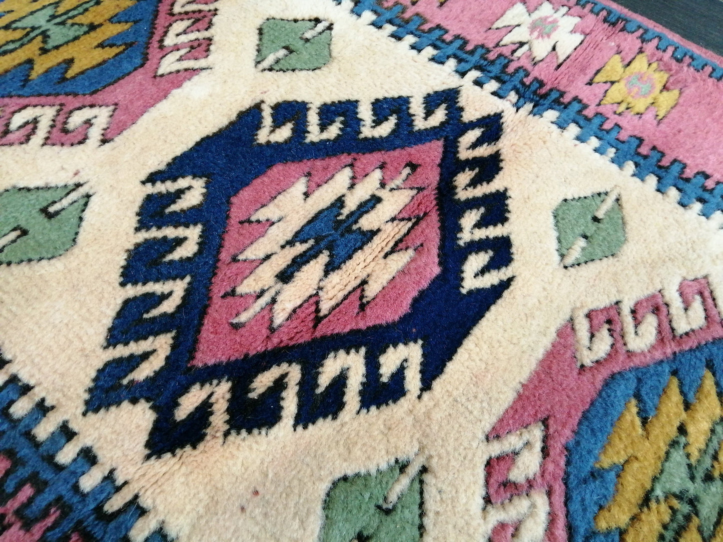 4.3X2.9 PINK AND NAVY Rug Hand Made Rug, High Pile Oushak Rug,  3x4 Boho Rug, Rug Runner, Plush Turkish Rug, Farmhouse Rug, Vintage Wool rug
