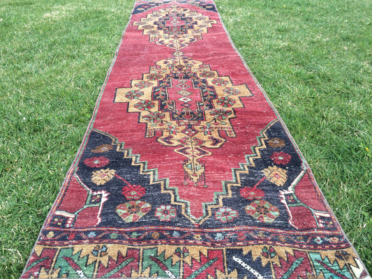 10.10 X 2.8 ft Vintage Runner Rugs Turkish Runner Rugs Oushak  Rug, Bohemian  RUNNER Rug, Living Room Rugs, Oushak Rug, Hallway  RUG Runner
