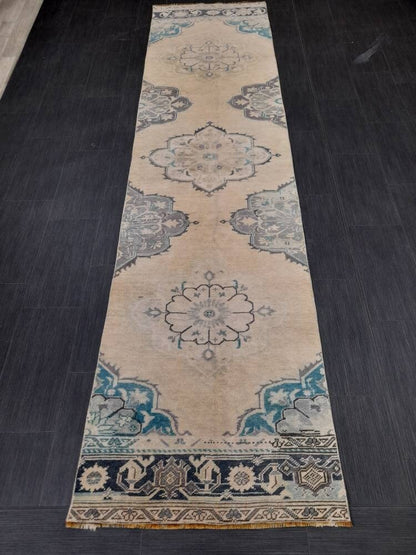 Muted Vintage Oushak Runner Rug 2.8 x 11.3 Muted Turkish Runner Rug XL Vintage Oriental Muted Runner Rug Hallway Runner Soft Wool Runner