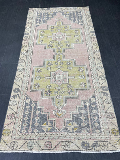Vintage RUG 4 x 8.7 TURKISH Rug Oriental Rug Vintage Oushak Rug Vintage Persian Wool Rug Hand Made Rugs Vintage Turkish Rug Discounted Rugs