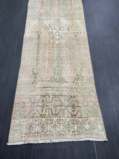 Muted Vintage Runner Rug 2.3 x 13.6 Muted Hallway Runner Rug Kitchen Runner Rug Muted Wool Runner Rug Muted Distressed Turkish Runner