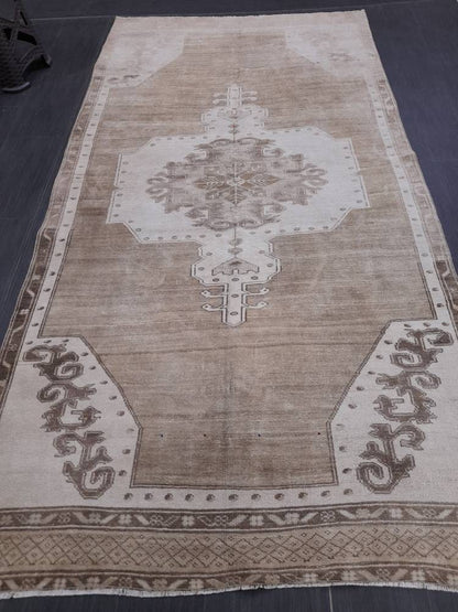 Neutral VINTAGE RUG 4.6 X 10 TURKISH Neutral Fiber Rug Natural Wool Antique Rug Distressed Vintage Rug Dye Free Rug Hand Made Rug Kars Rug