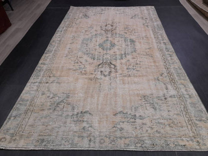 Vintage RUG 6x9.5 TURKISH Oushak Rug Vintage Navy Oriental Rug  Vintage Persian Rug Hand Made Rugs  Turkish Rug Antique Rug Distressed Rug