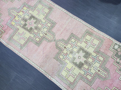 Distressed VINTAGE Rug, Handmade 2.8 x 7.8 Runner Rug, Oushak Rug, Wool Rustic Runner Rug, Antique Runner Rug, Turkish Rug, Short Runner Rug