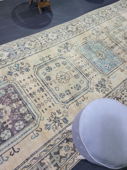 Muted Oushak Runner Rug, Turkish Runner 4.6 x 12 Rug, Vintage Runner Rug, Muted Hallway Runner Rug, Kitchen Runner Rug, Wool Handknotted Rug