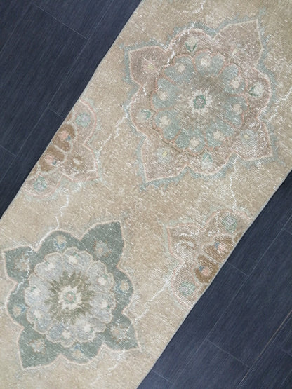Muted Vintage Runner Rug 2.5 x 12.5 Hallway Runner Rug  Kitchen Runner Rug Wool Runner Rug Oushak Runner Rug Turkish Runner Rug