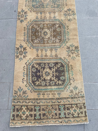 Muted Hand Knotted Extra Long Turkish Runner Very Long Stairs Runner Rug 2.8 x 20.7 Vintage Runner Rug XL Oriental Runner Staircase Runner