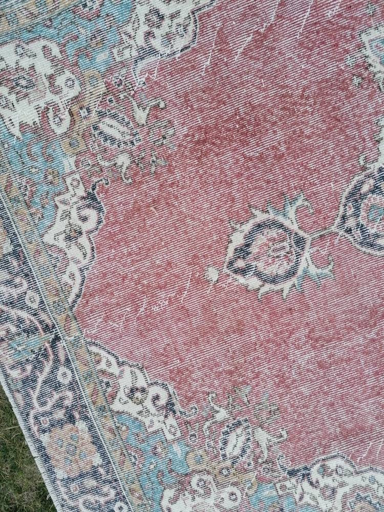 Large vintage rug, pastel oushak wool rug 6x9 distressed unique hand made rug, living room rug kitchen runner rug, bohemian rug