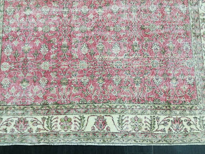 Vintage RUG 7.4 x 10.4 Vintage TURKISH Rug Persian Vintage  Rug Floral Oushak Rug Large Hand Made Rugs Vintage Turkish Pink Rug 7x10