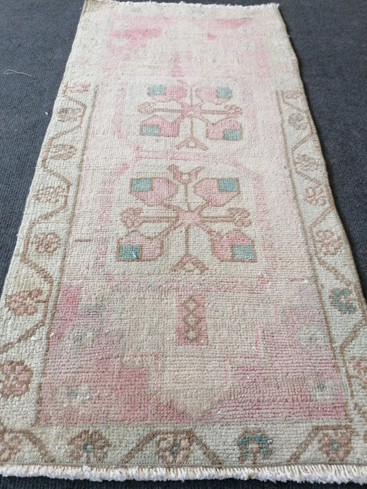 Small vintage unique handmade rug, from konya anatolia turkey natural dyes and hand spun wool area rugs 3'x 1'6" feet