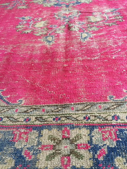 6.8 x 10 Turkish Rug, Oushak Rug, Handmade Rugs, Wool Vintage Hand Knotted Rug, Oriental Rugs, 7 by 10 Vintage Rug, hot pink, purple