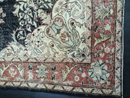 Vintage RUG 7 x 10. 4 TURKISH Oushak Rug Vintage Navy Oriental Rug  Vintage Persian Rug Hand Made Rugs  Turkish Rug
