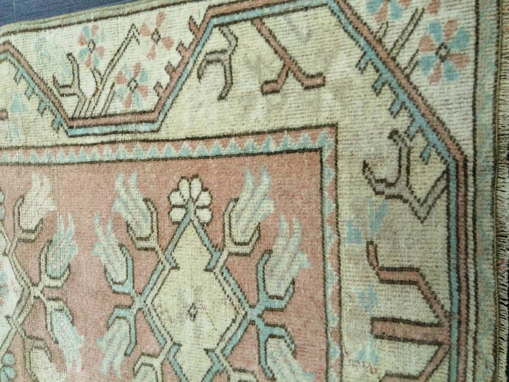 Vintage PINK Rug Hand Made Rug, 2.4 x 4.3  Vintage Oushak Rug, Boho Rug, Plush Turkish Rug, Farmhouse Rug, Vintage Wool rug
