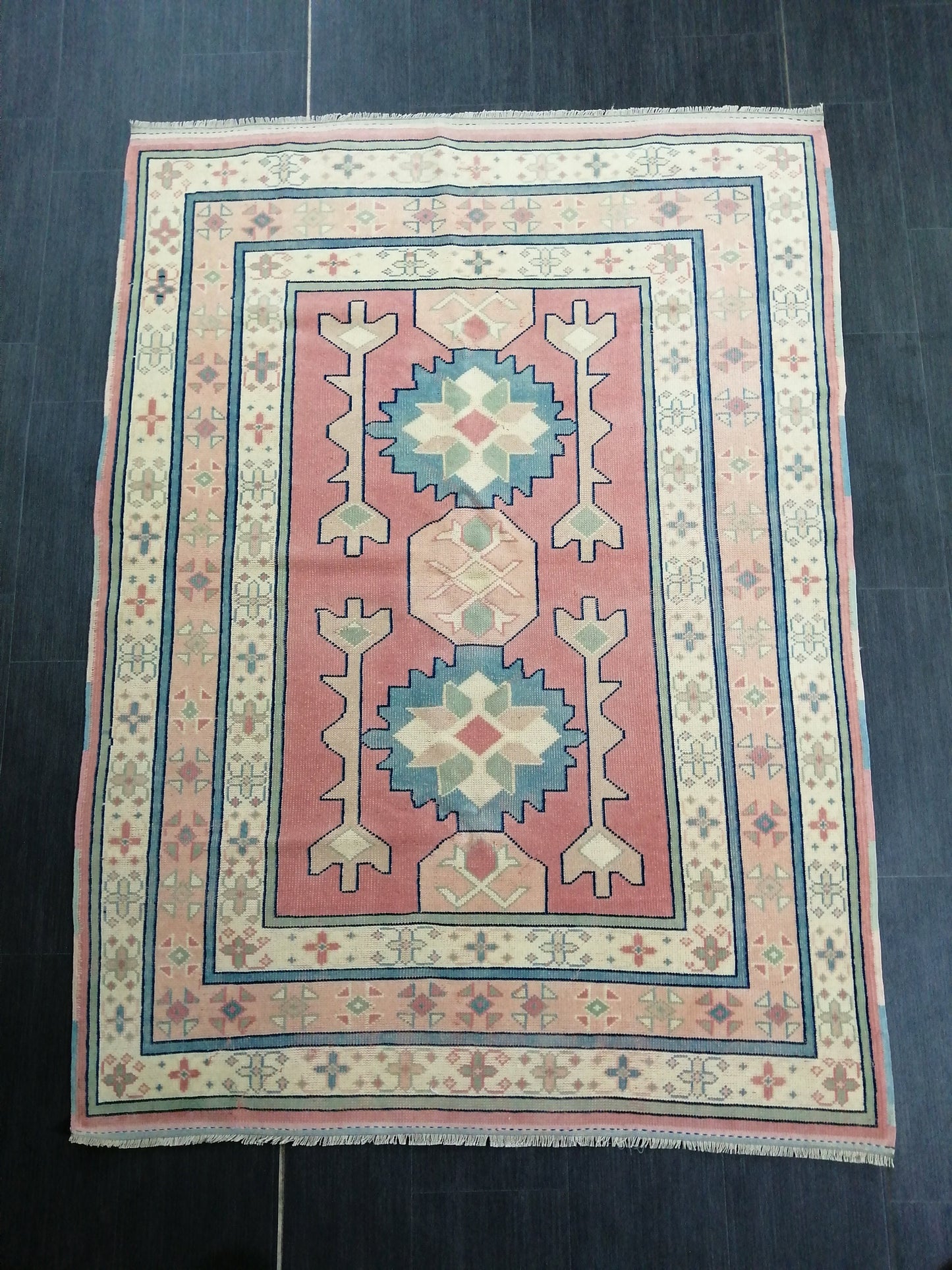 Pink OUSHAK RUG  6.2 x 4.3 Vintage Oushak Rug Vintage Rug Wool Oushak Rug Hand Made Rugs Vintage Turkish Rug